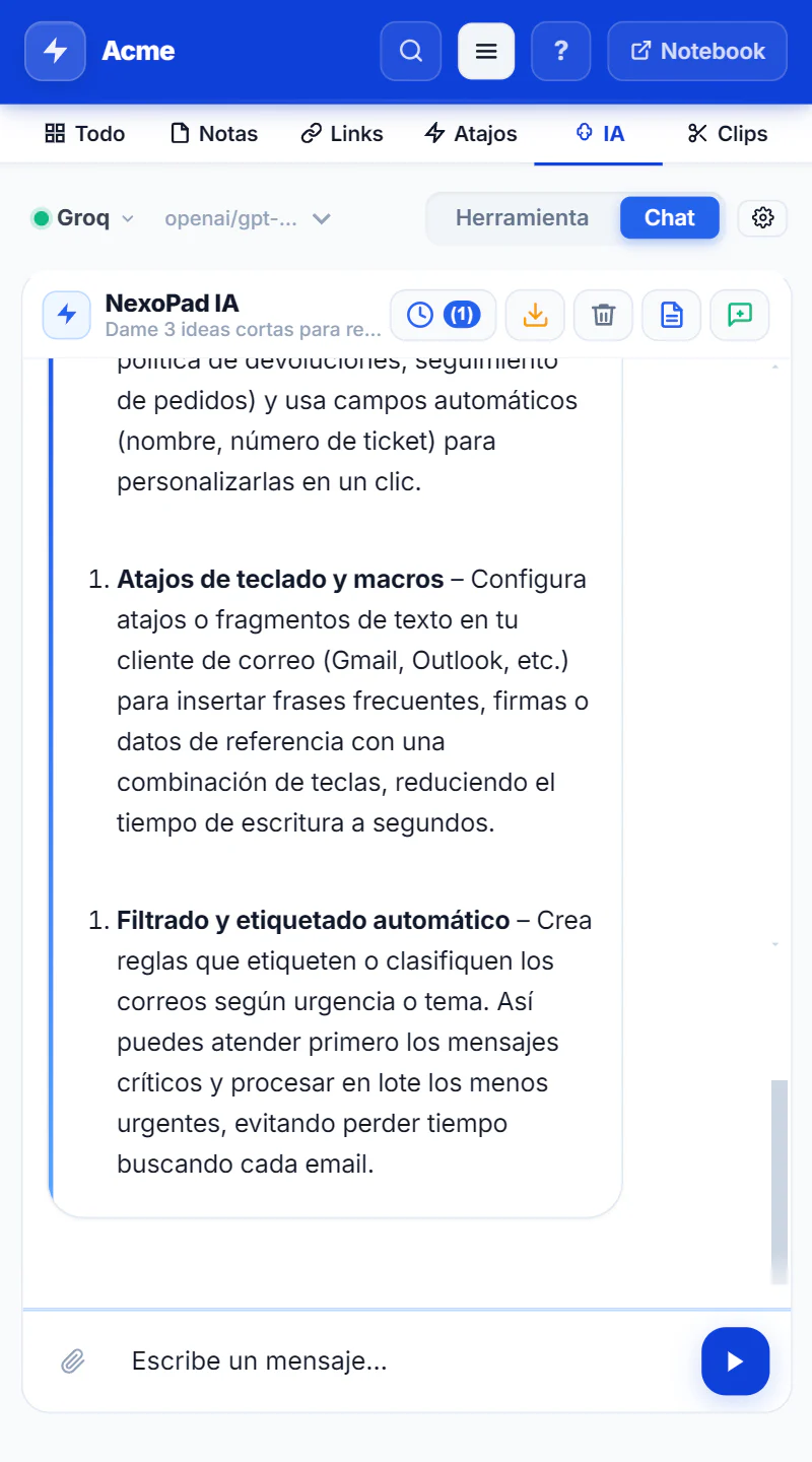 Chat de IA en el panel lateral