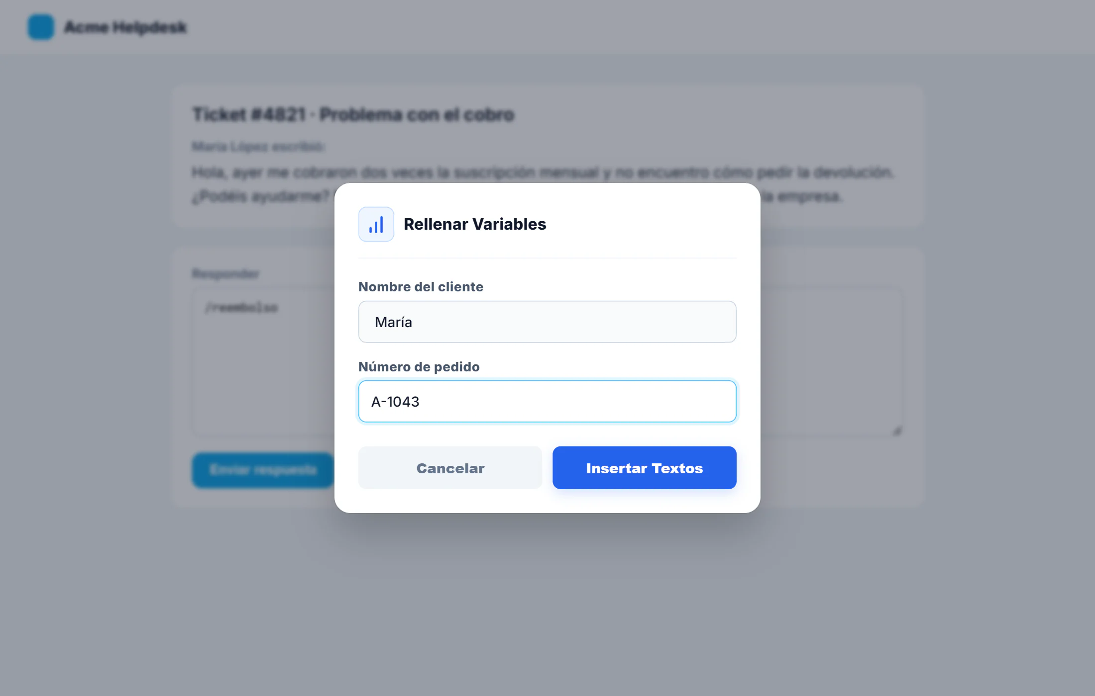 Variable del snippet rellenada