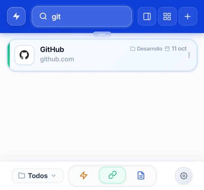 Vista Enlaces del popup de NexoPad