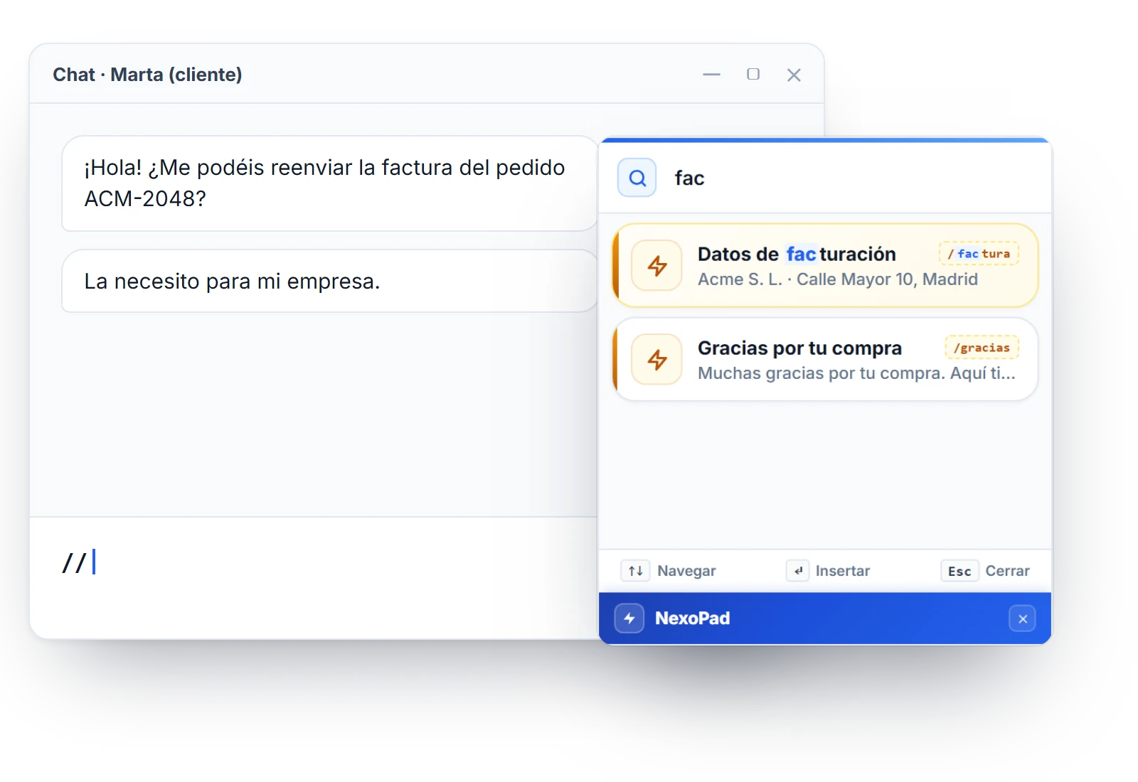 Buscador // abierto sobre un chat, con los resultados de «fac»