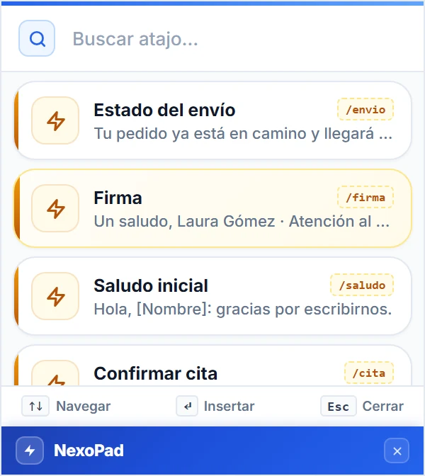 Buscador // de NexoPad con la lista de atajos
