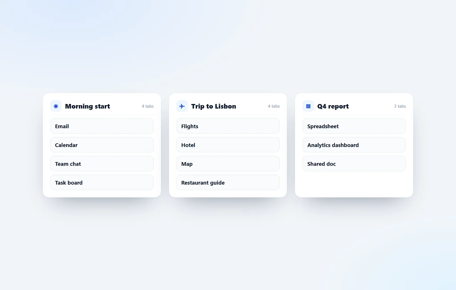 Saved tab groups organized as collections