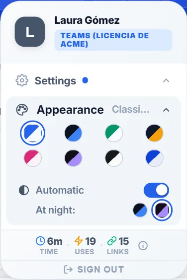 Appearance menu