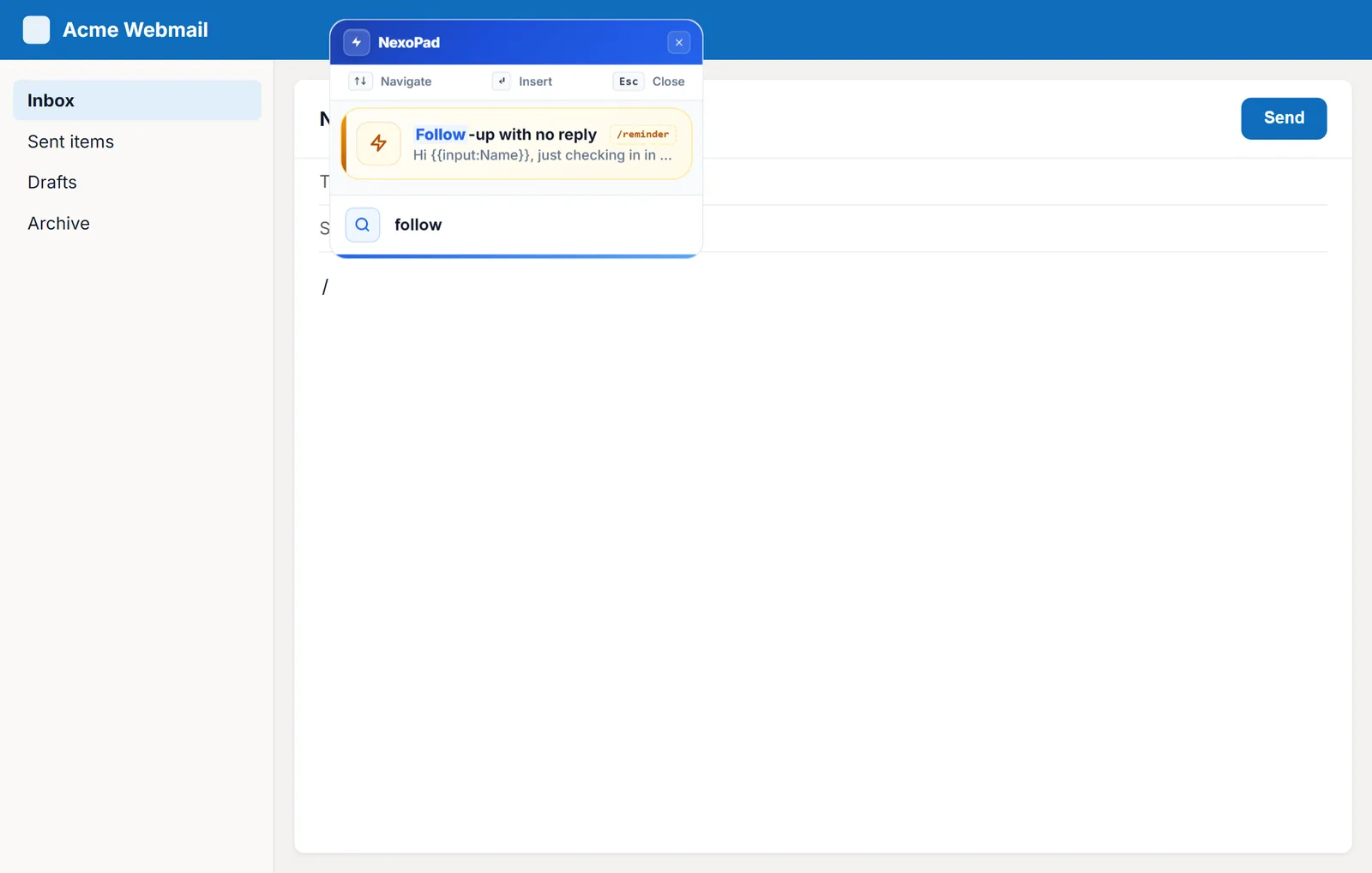 NexoPad-Suche mit // in einem Webmailer