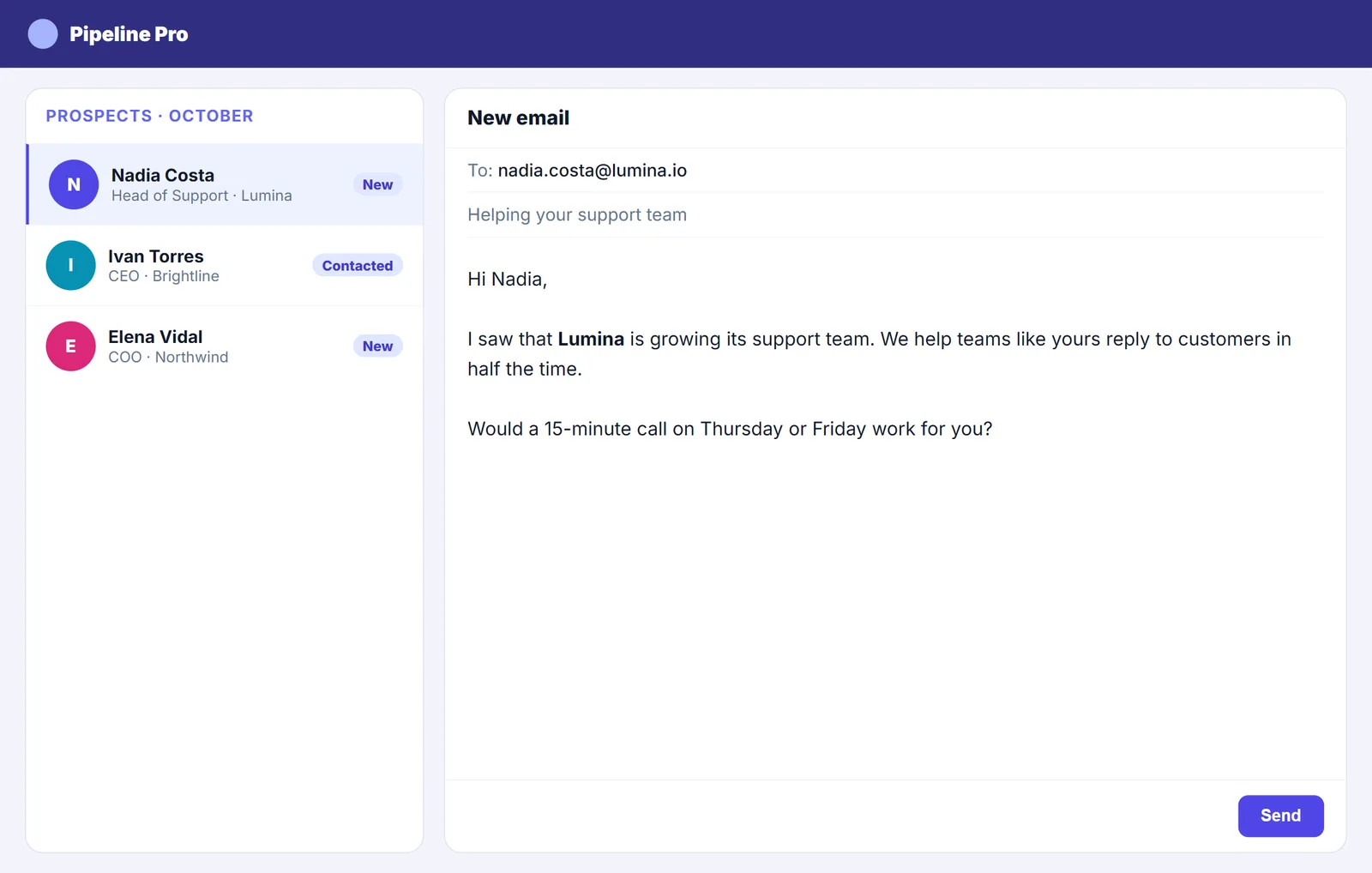 Personalisierte Kaltakquise-E-Mail in einem Akquise-CRM
