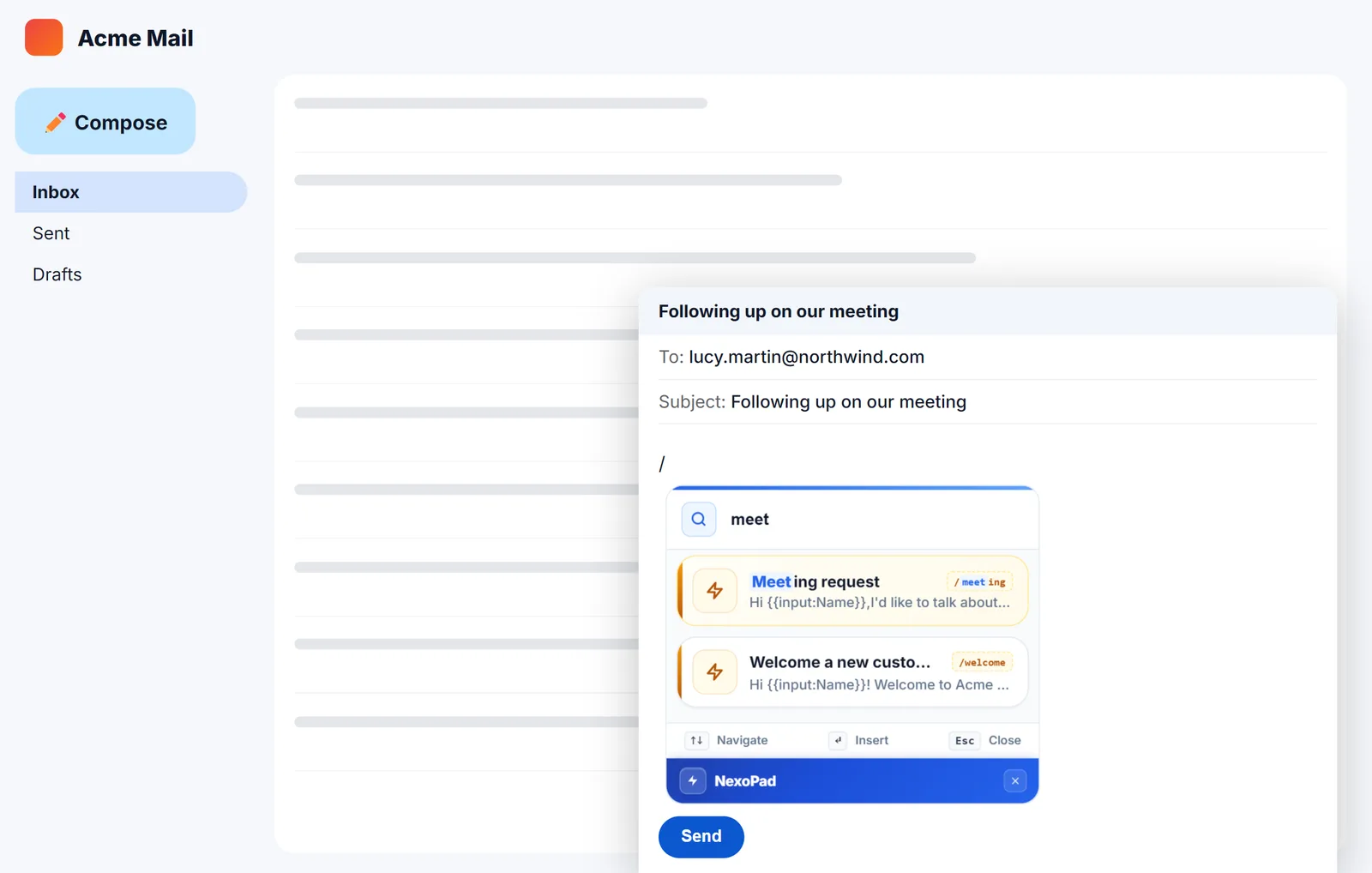 NexoPad-Suche mit // in einer E-Mail, die mehrere Antworten zeigt