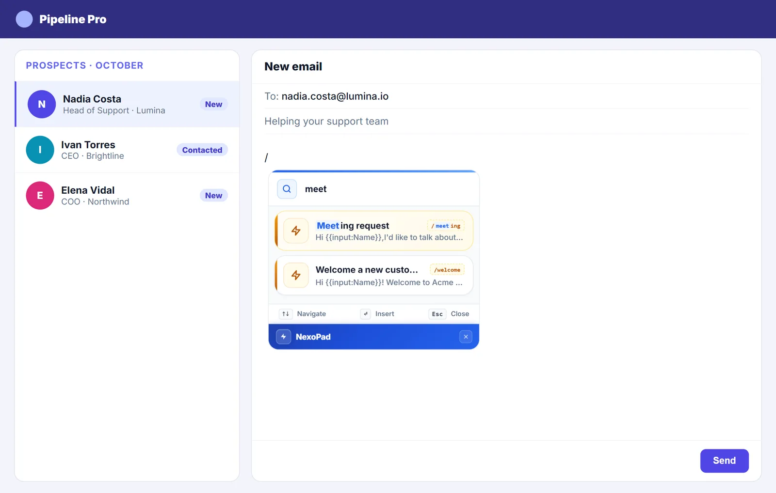 NexoPad-Suche mit // in einem Akquise-CRM