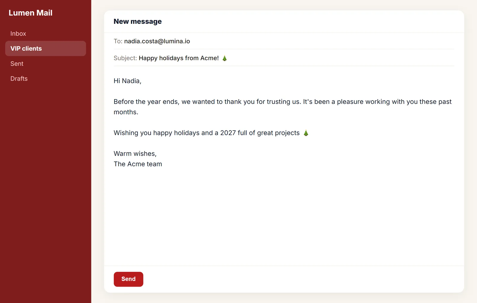 Weihnachtsgruß an einen Kunden in einer E-Mail