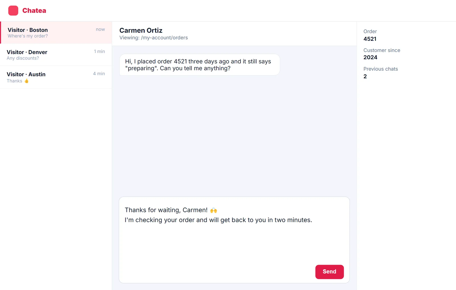 Wartenachricht in einer Live-Chat-Konsole