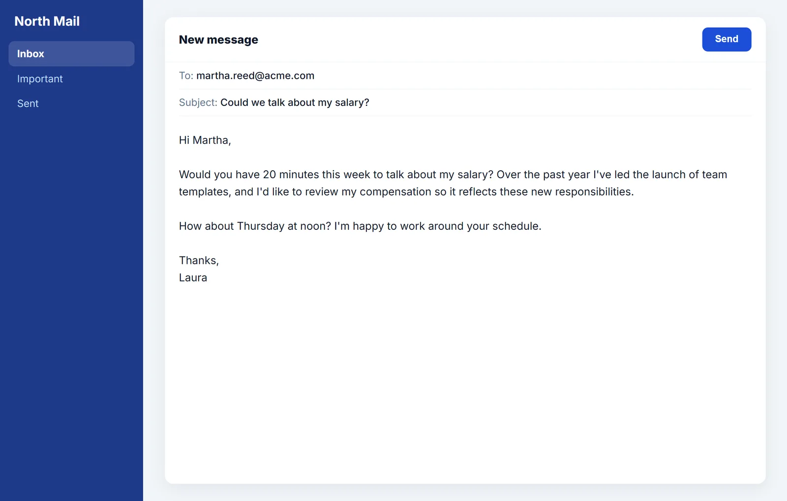 E-Mail mit der Bitte um ein Gehaltsgespräch in einem Webmail-Programm