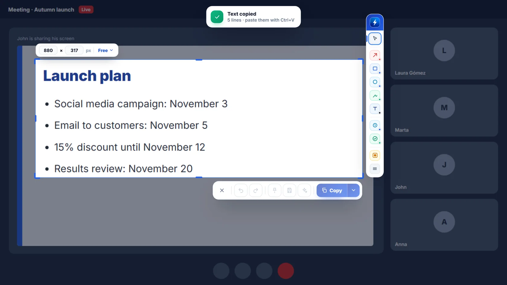 NexoPad notification: Text copied, 5 lines, paste them with Ctrl+V