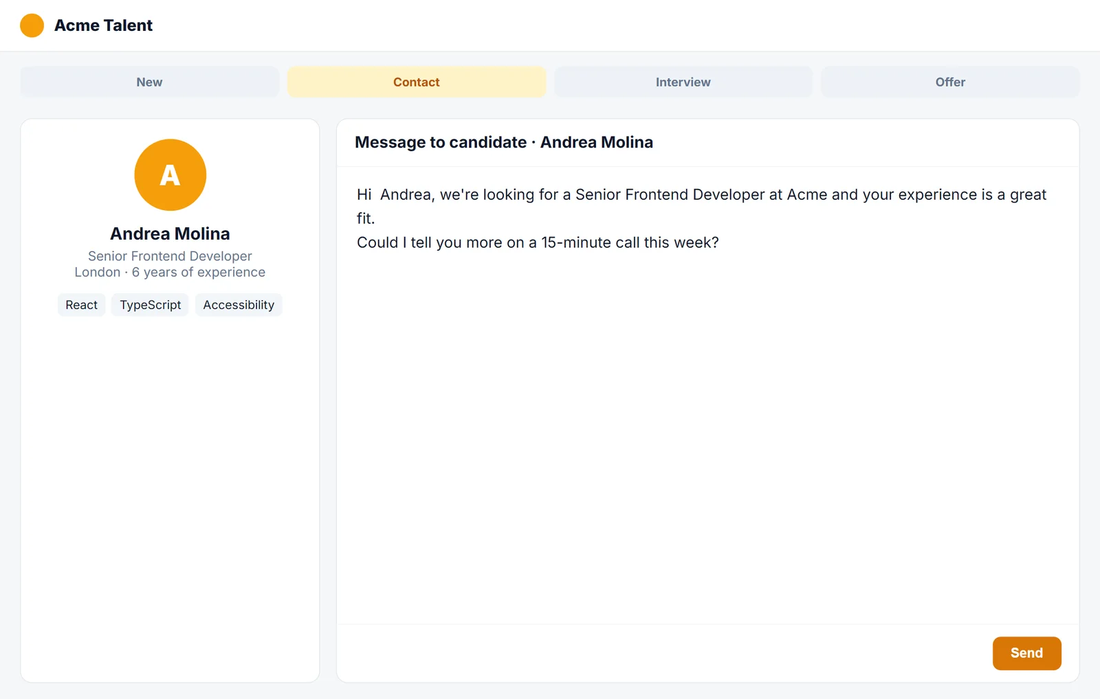 Candidate message inserted in the ATS