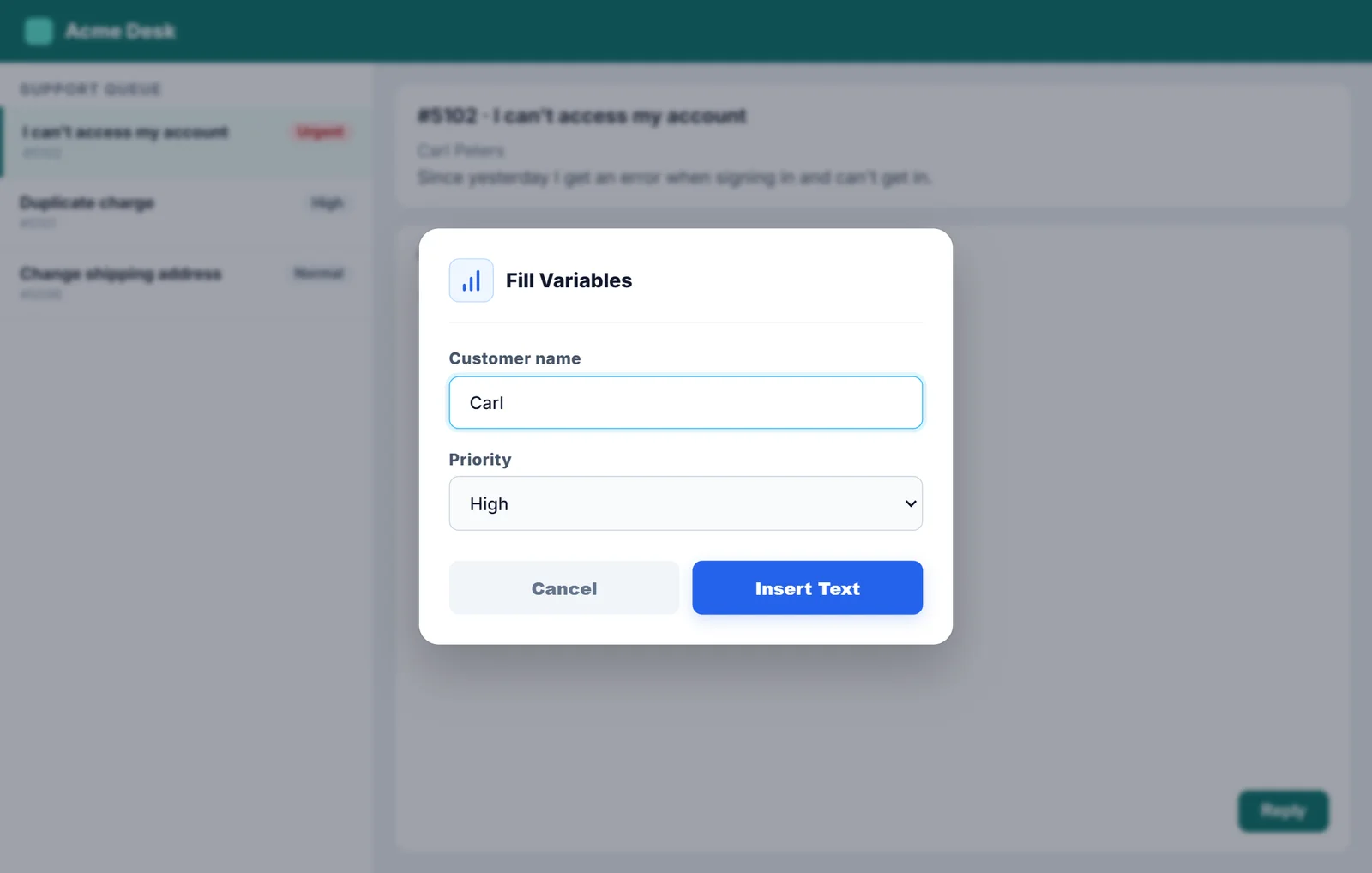 Box with customer name and priority