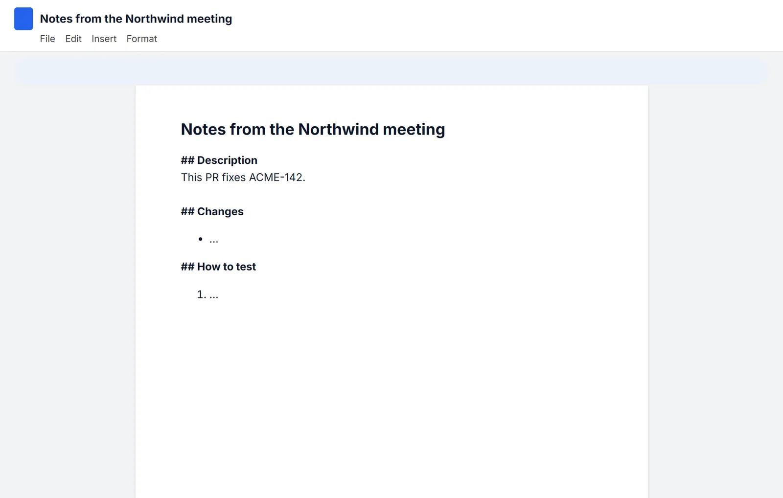 Full template inserted in a document