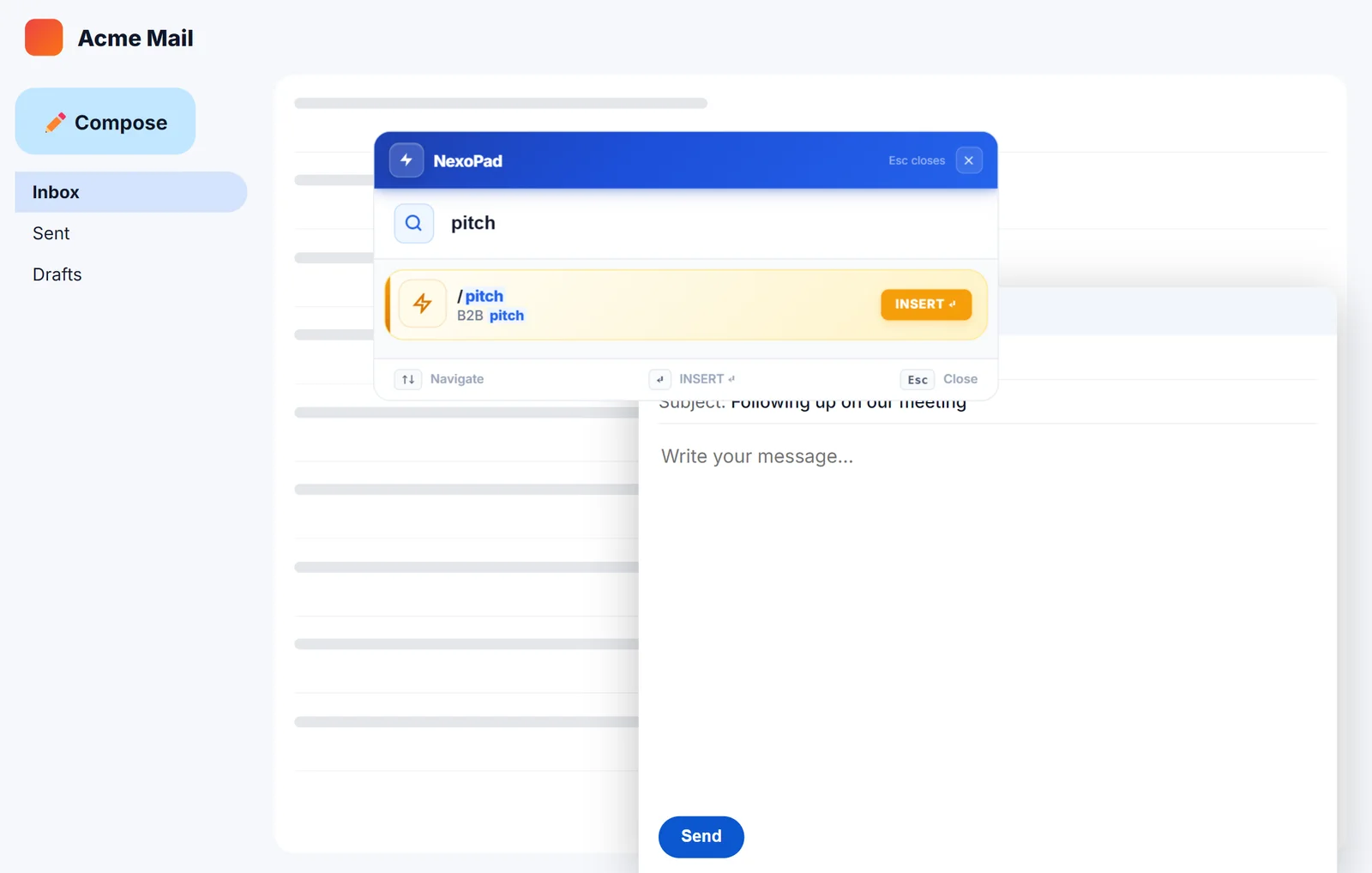 NexoPad Ctrl+K search inside an email