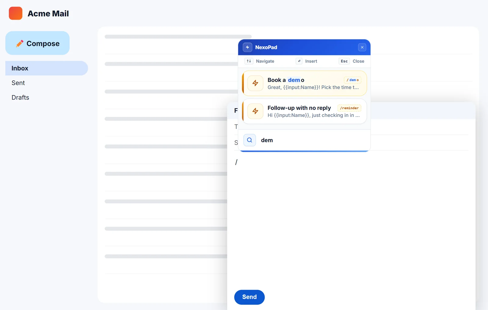 NexoPad // search in an email