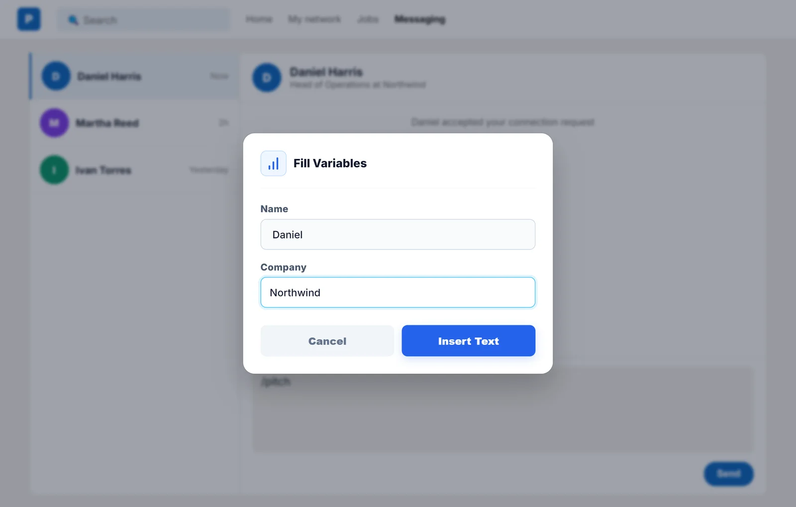 Name and company variables in a message