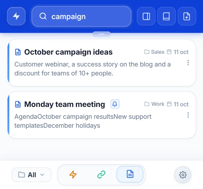 NexoPad popup Notes view