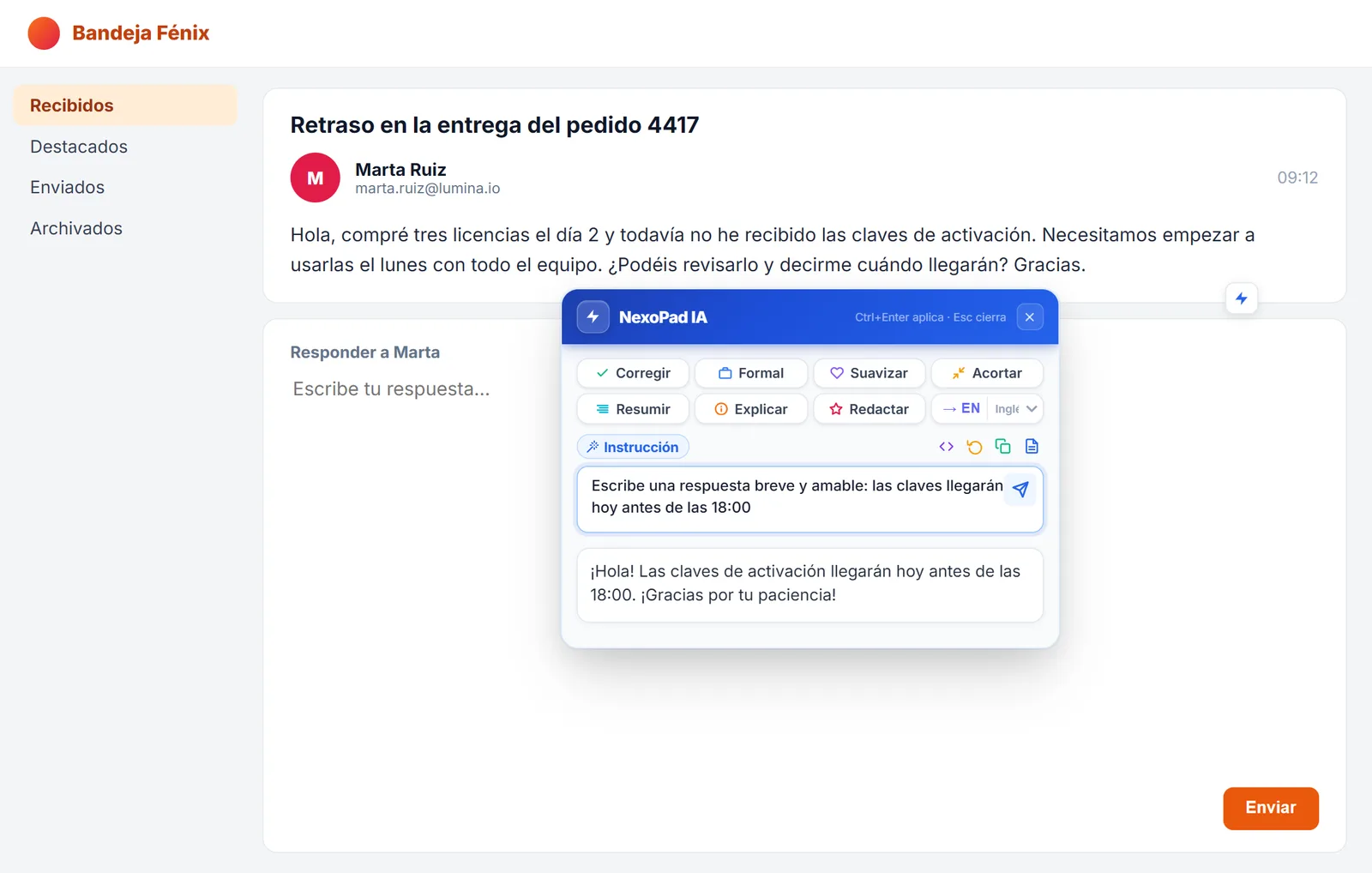 Respuesta escrita por la IA a partir de una instrucción