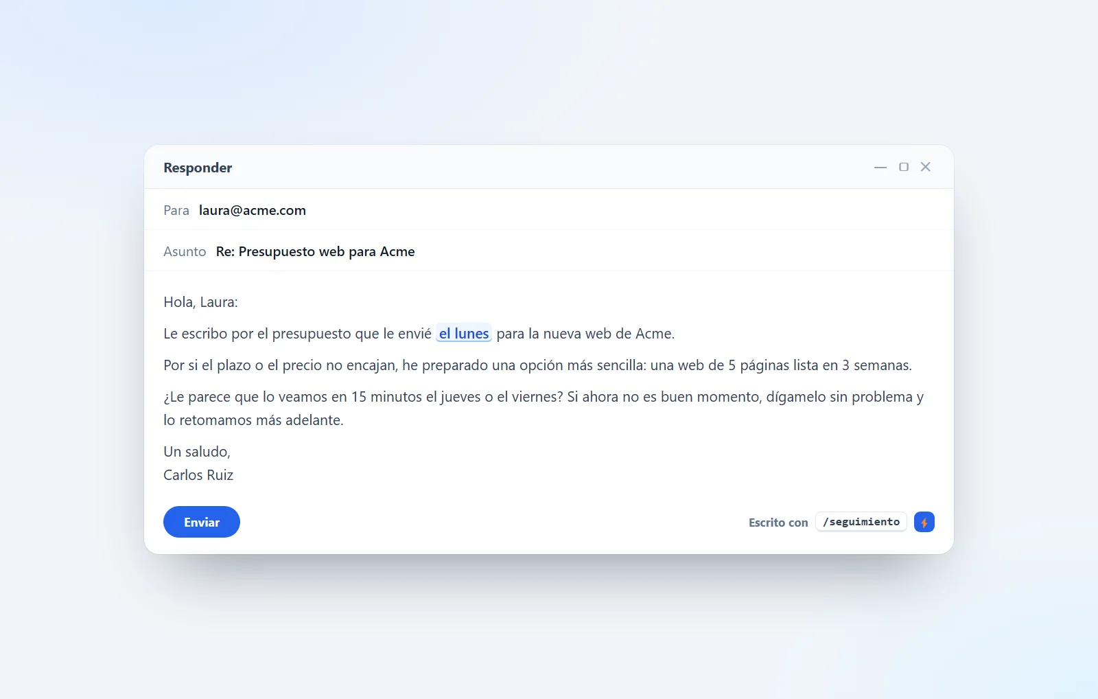 Ejemplo de correo de seguimiento amable por un presupuesto sin respuesta