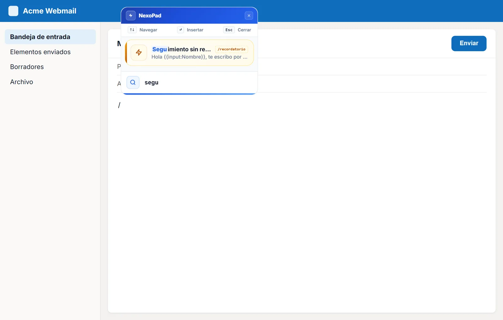 Buscador // de NexoPad dentro de un correo web