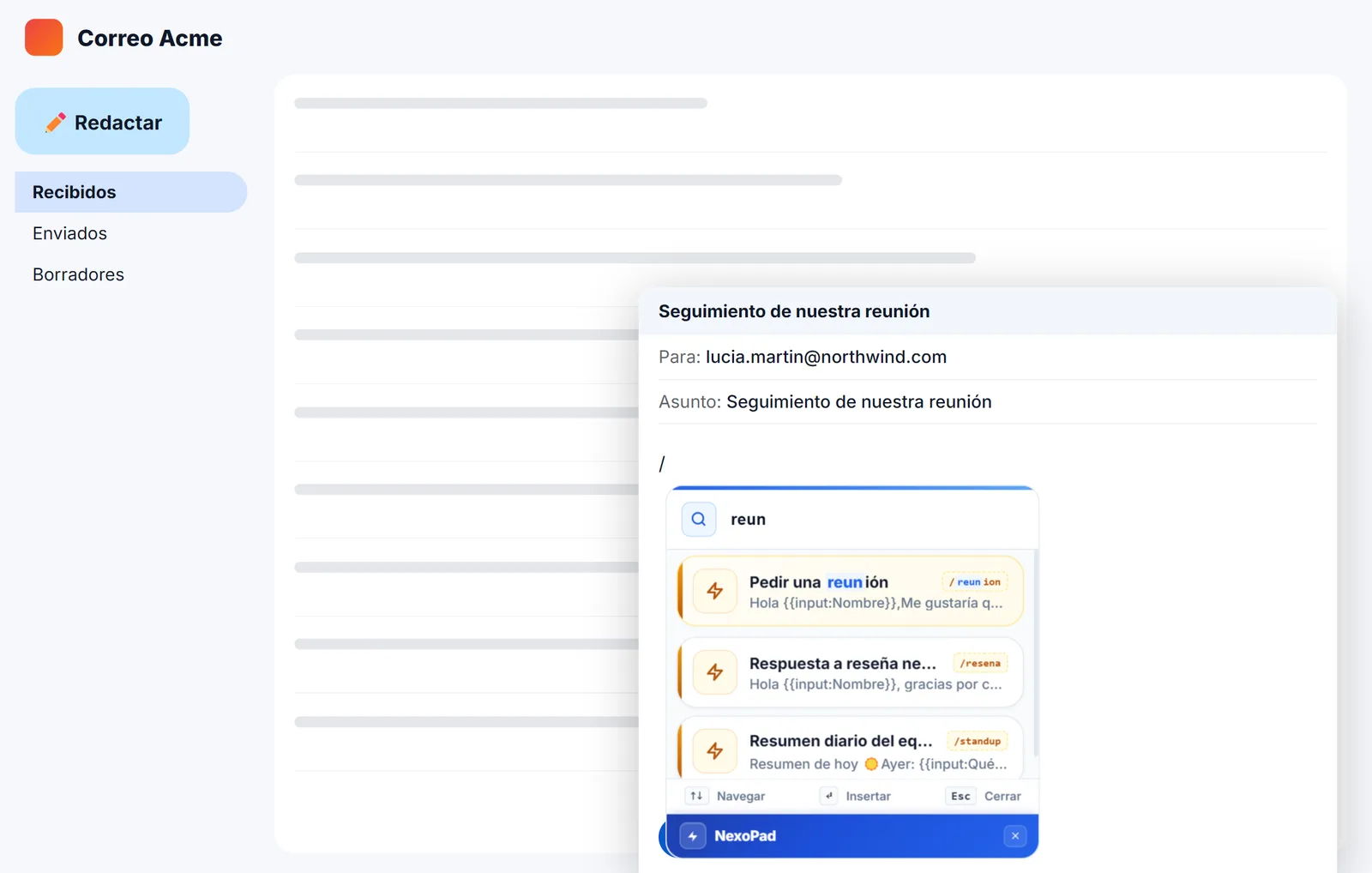 Buscador // de NexoPad en un correo mostrando varias respuestas