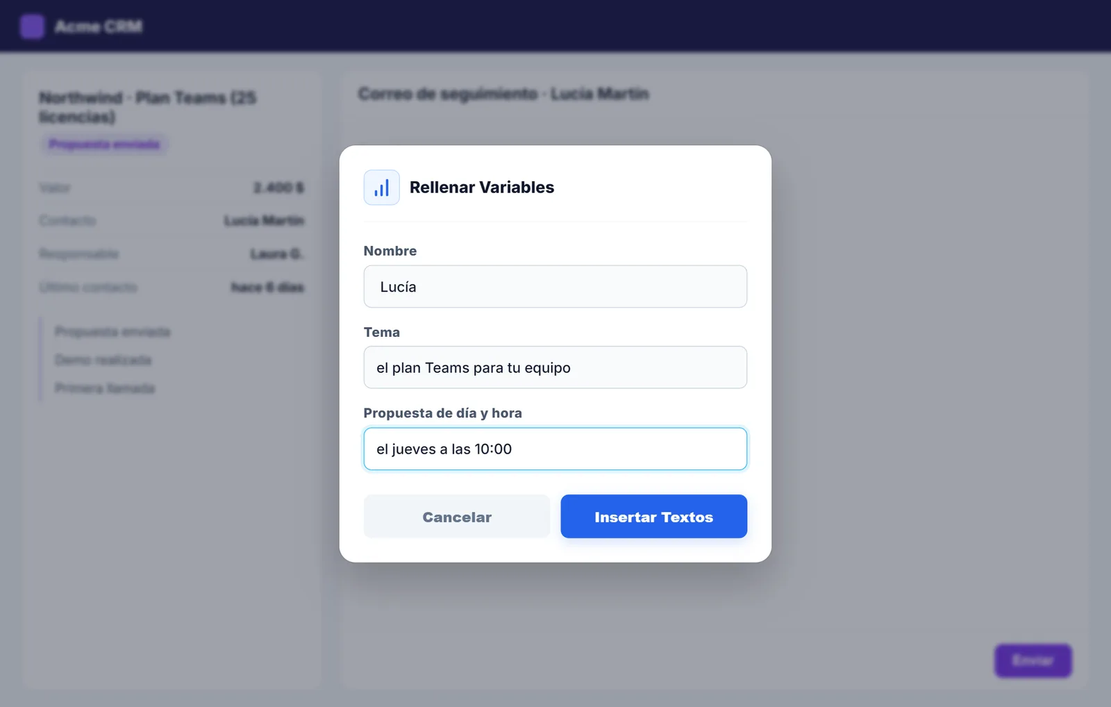 Cuadro de NexoPad para rellenar nombre, tema y propuesta de horario de la reunión