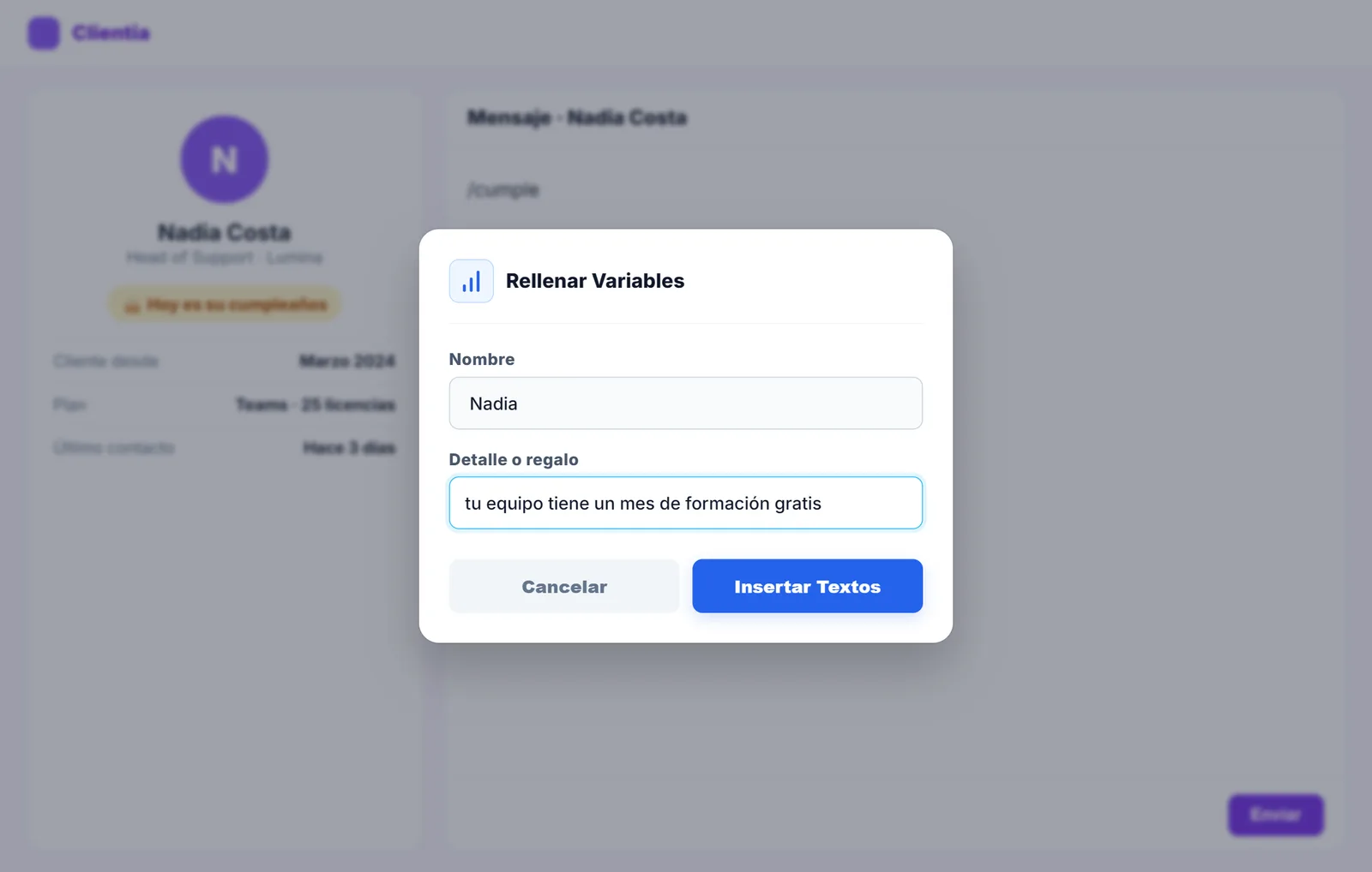 Cuadro de NexoPad para escribir el nombre y el regalo de cumpleaños