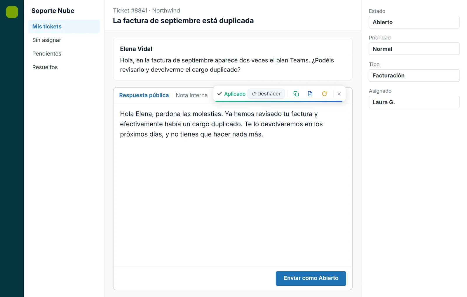 El mismo texto corregido por la IA de NexoPad