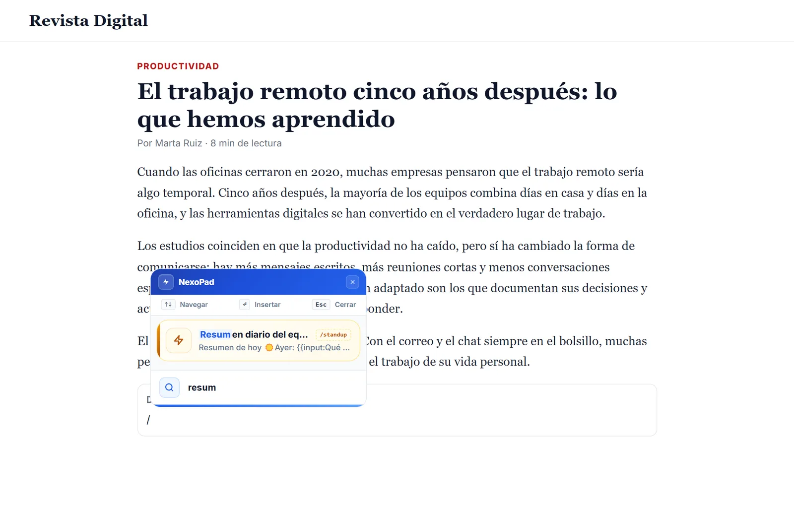 Buscador // de NexoPad en el cuadro de comentarios de una web