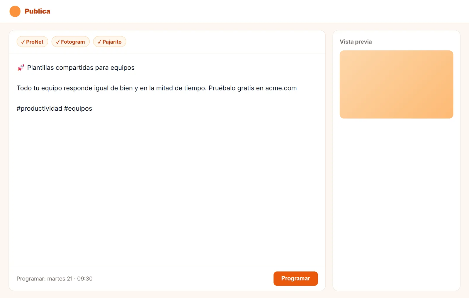 Publicación para redes sociales escrita en una herramienta de programación