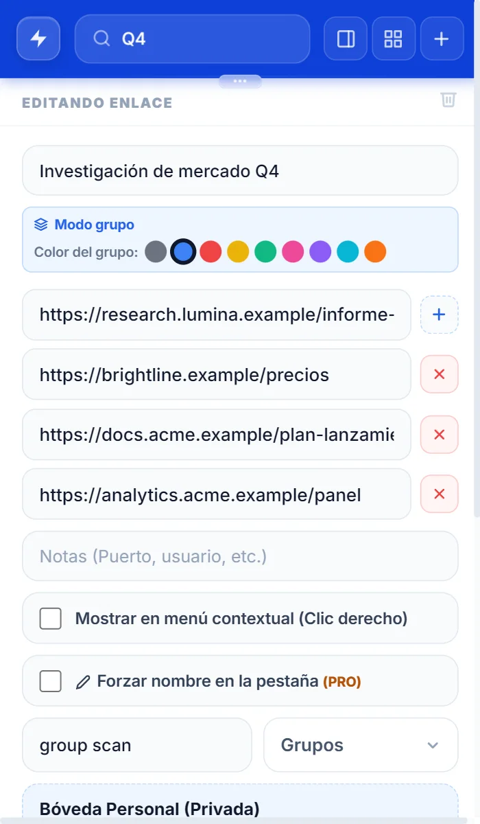 Grupo de NexoPad en edición con cuatro direcciones y el selector de color