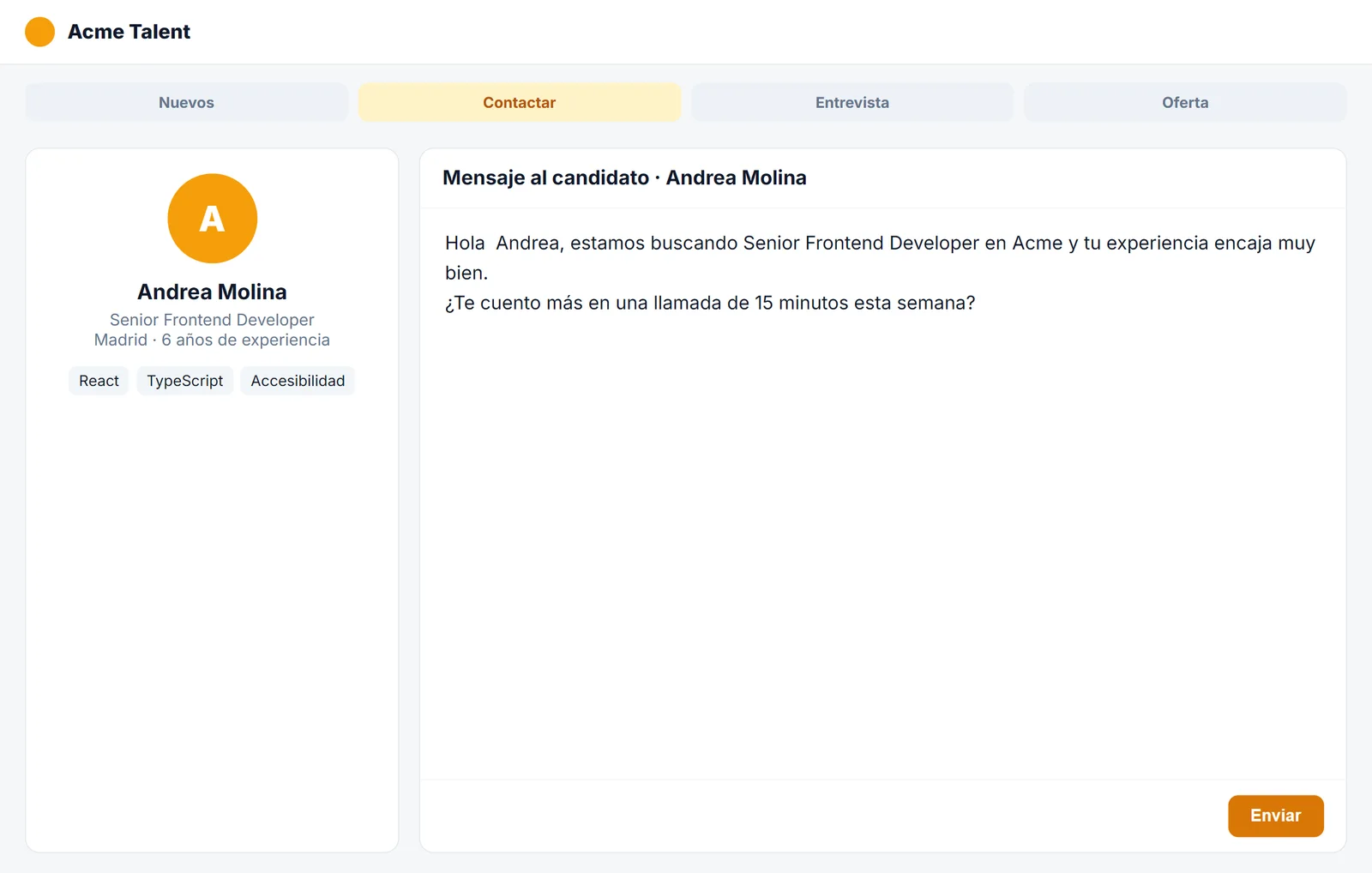 Mensaje al candidato insertado en el ATS