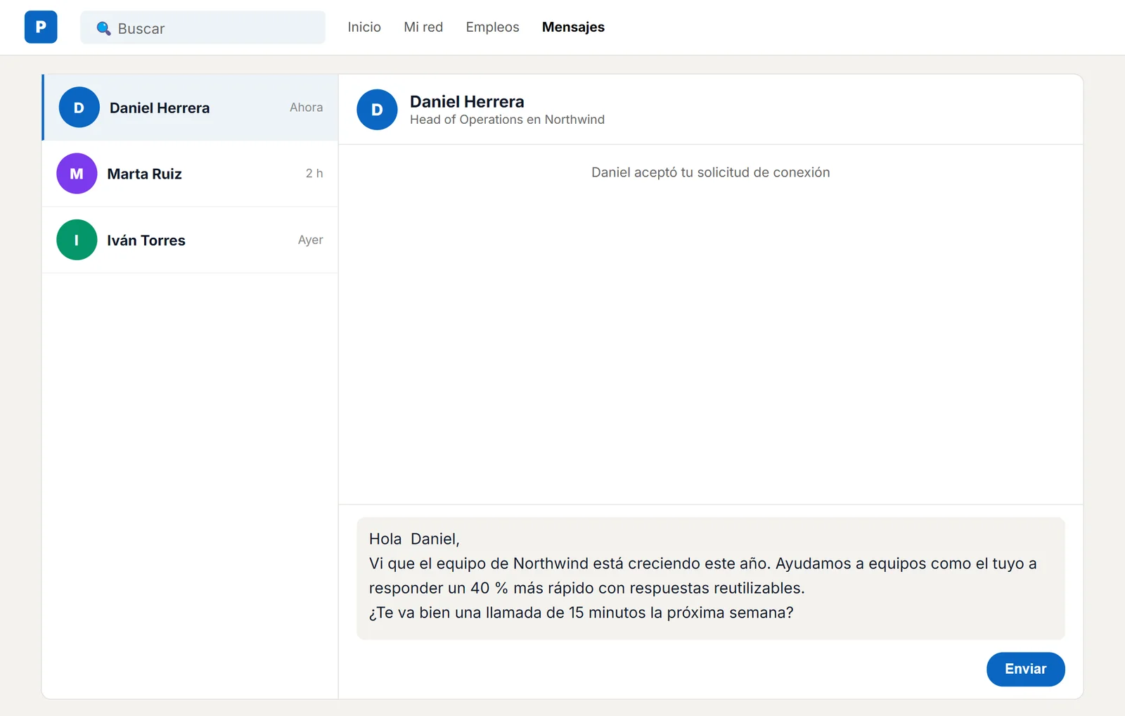 Mensaje personalizado listo para enviar
