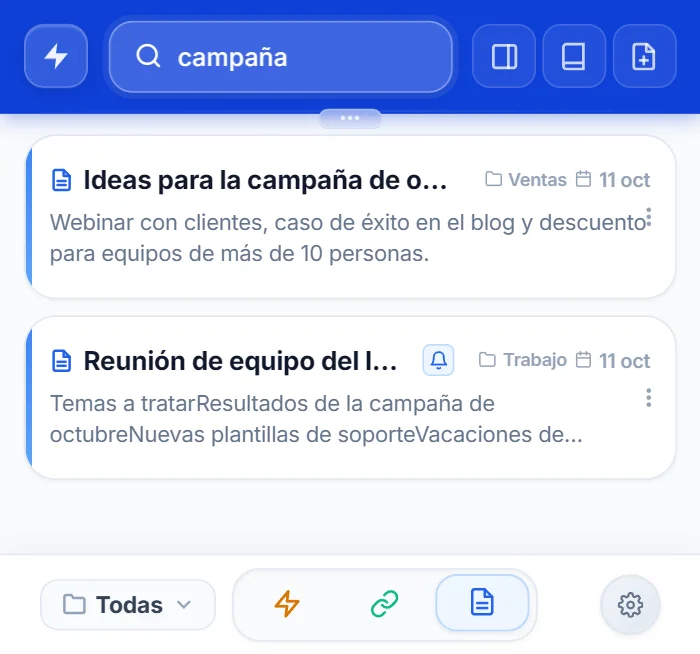 Vista Notas del popup de NexoPad