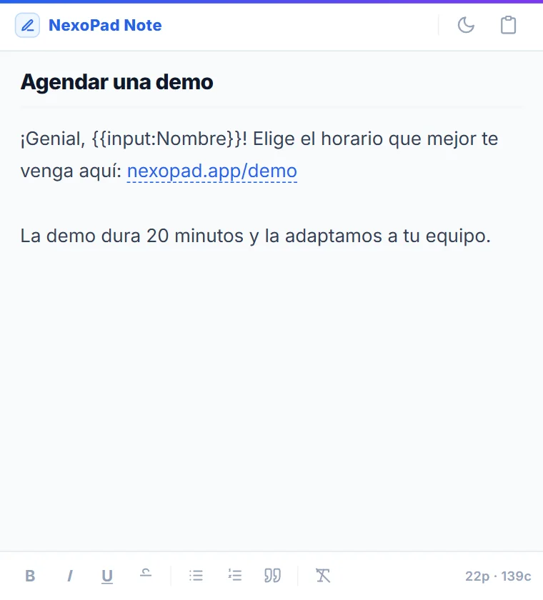 Nota flotante de NexoPad